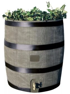 Round Rain Barrel With Planter, 35 Gallons 12 Round Rain Barrel With Planter, 35 Gallons -Garden Tools Shop 8612856BK 08V tif